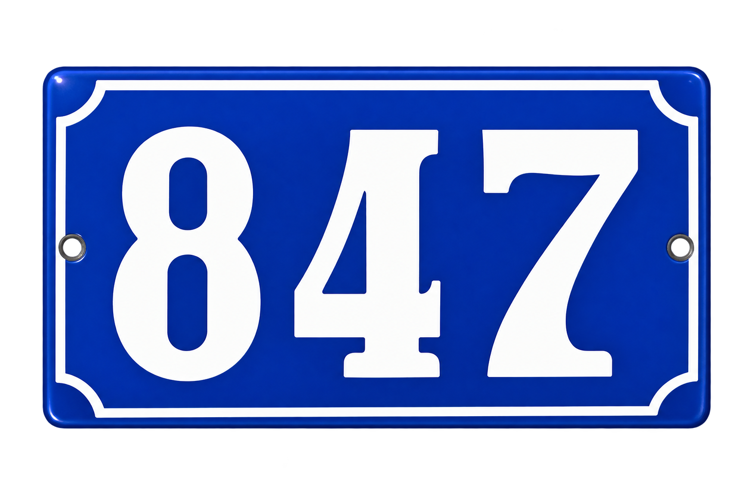 Placa esmaltada azul com o número 847